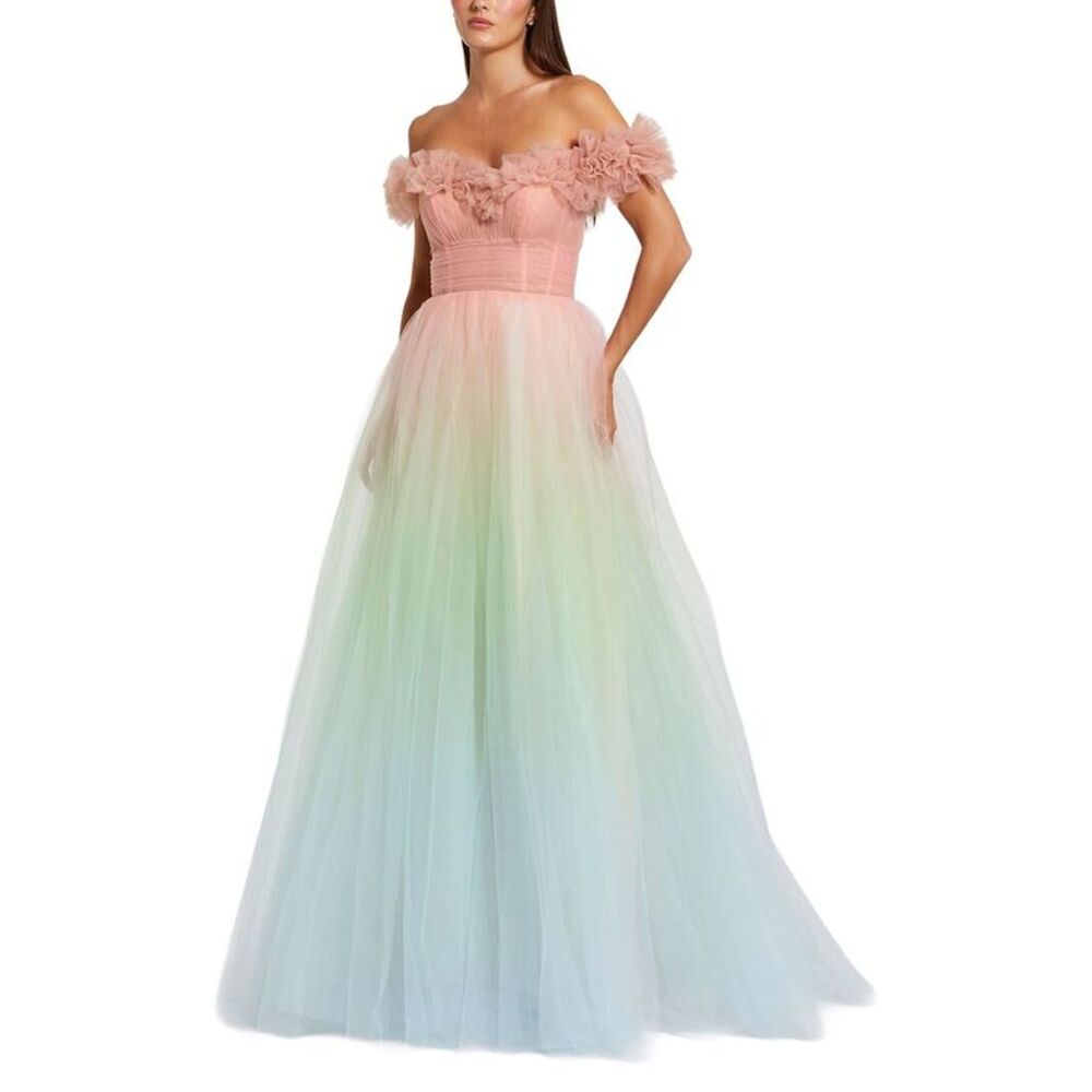 Mac Duggal Womens  Off The Shoulder Ombre Tulle Ballgown